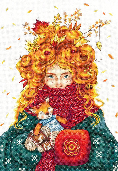 Autumn Cross Stitch Embroidery Kit, Soul of Autumn Design, 22.5 × 31 cm, Andriana, Warm Multicolor Pattern for Home Decor