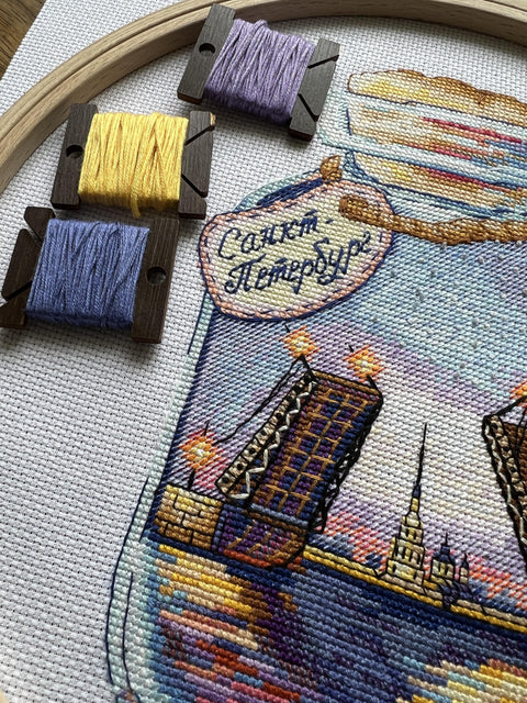 St. Petersburg Cross Stitch Kit, Cities in Bottles Design, Aida Cotton Canvas, Multicolor Embroidery, Andriana