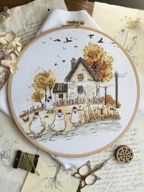 Cross Stitch Kit “Yard Queens” Nature Design, 22.5 x 21 cm, White Aida 16ct, Cotton Threads, 23 Colors, Andriana