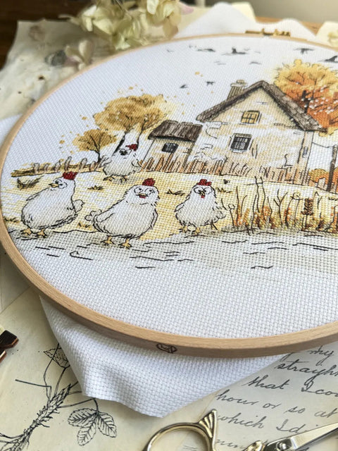 Cross Stitch Kit “Yard Queens” Nature Design, 22.5 x 21 cm, White Aida 16ct, Cotton Threads, 23 Colors, Andriana