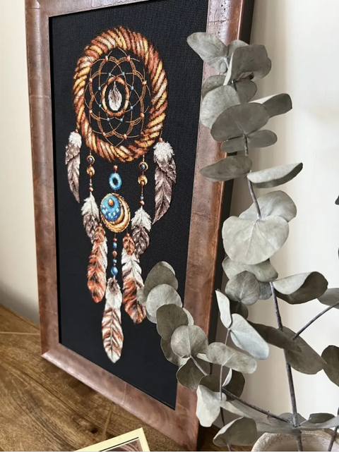 Dream Catcher Cross Stitch Embroidery Kit with Threads, Complete Set, Clear Pattern, Andriana Home Decor