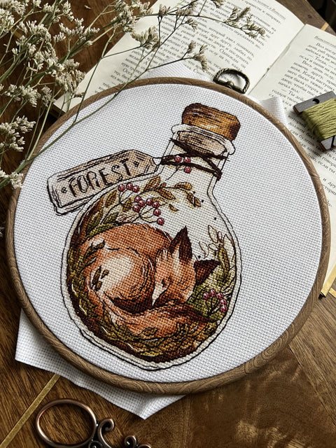 Cross Stitch Embroidery Kit with Forest Design, Pattern, Threads, Fabric, Needle and Instructions | Andriana