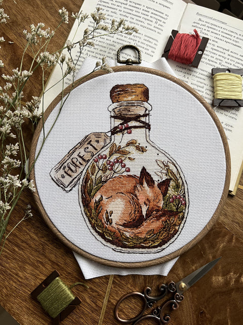 Cross Stitch Embroidery Kit with Forest Design, Pattern, Threads, Fabric, Needle and Instructions | Andriana