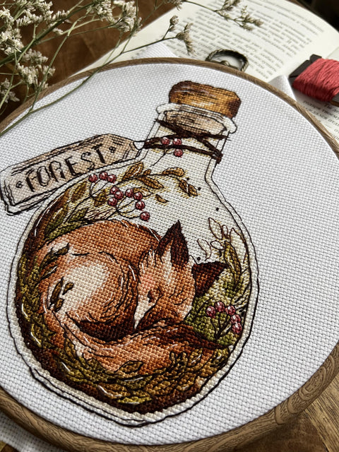 Cross Stitch Embroidery Kit with Forest Design, Pattern, Threads, Fabric, Needle and Instructions | Andriana