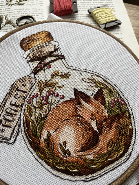 Cross Stitch Embroidery Kit with Forest Design, Pattern, Threads, Fabric, Needle and Instructions | Andriana