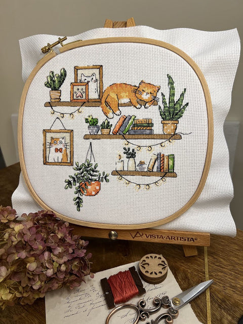 Cross Stitch Kit for Book Lovers, Andriana, 18×18 cm Multicolor Embroidery Set with Aida Fabric and Cotton Threads