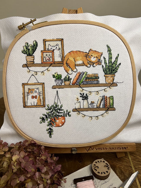 Cross Stitch Kit for Book Lovers, Andriana, 18×18 cm Multicolor Embroidery Set with Aida Fabric and Cotton Threads