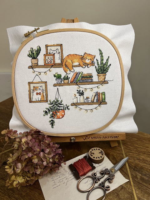 Cross Stitch Kit for Book Lovers, Andriana, 18×18 cm Multicolor Embroidery Set with Aida Fabric and Cotton Threads