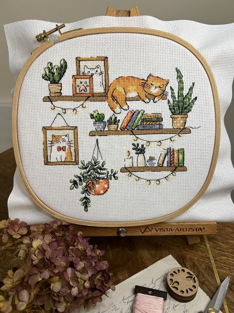 Cross Stitch Kit for Book Lovers, Andriana, 18×18 cm Multicolor Embroidery Set with Aida Fabric and Cotton Threads