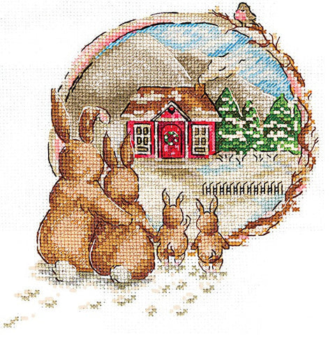 Cross Stitch Kit for Cozy Home Decor, Andriana, White Aida Fabric, Multicolor Cotton Threads, Housewarming Theme, Beginner-Friendly