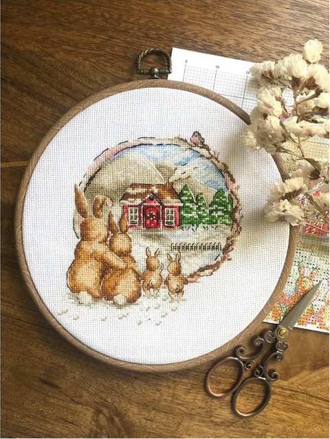 Cross Stitch Kit for Cozy Home Decor, Andriana, White Aida Fabric, Multicolor Cotton Threads, Housewarming Theme, Beginner-Friendly