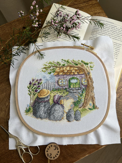 Cross Stitch Embroidery Kit with Hedgehog Housewarming Design, Multicolor Pattern, Beginner-Friendly Craft Set by Andriana