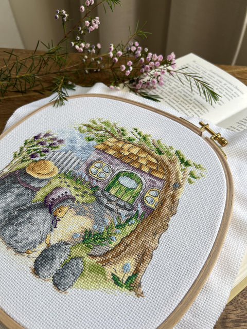 Cross Stitch Embroidery Kit with Hedgehog Housewarming Design, Multicolor Pattern, Beginner-Friendly Craft Set by Andriana