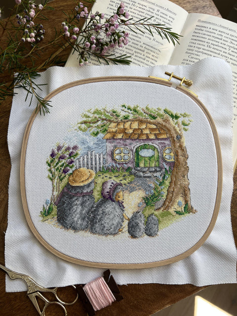 Cross Stitch Embroidery Kit with Hedgehog Housewarming Design, Multicolor Pattern, Beginner-Friendly Craft Set by Andriana