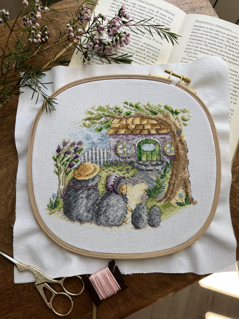 Cross Stitch Embroidery Kit with Hedgehog Housewarming Design, Multicolor Pattern, Beginner-Friendly Craft Set by Andriana
