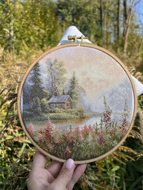 Cross Stitch Kit “At Dawn” Complete Set, 19 x 19 cm, Andriana Embroidery Craft Project