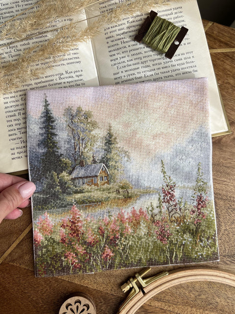 Cross Stitch Kit “At Dawn” Complete Set, 19 x 19 cm, Andriana Embroidery Craft Project