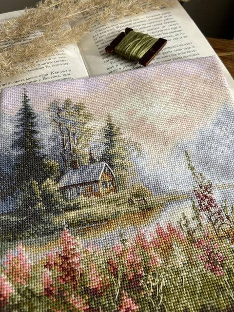 Cross Stitch Kit “At Dawn” Complete Set, 19 x 19 cm, Andriana Embroidery Craft Project