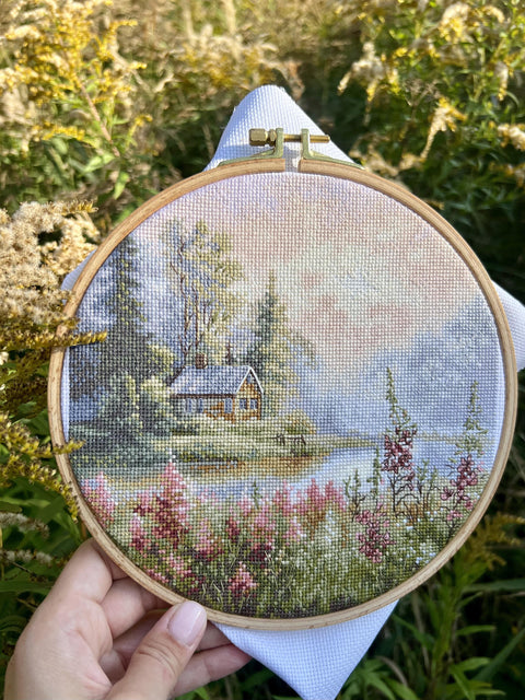 Cross Stitch Kit “At Dawn” Complete Set, 19 x 19 cm, Andriana Embroidery Craft Project
