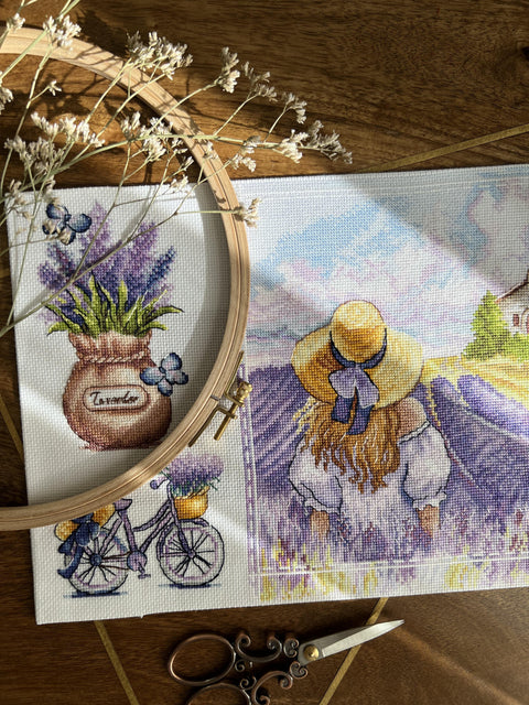 Cross Stitch Kit Provence Motif, Aida Fabric, Cotton Threads, Needle and Clear Pattern, Multicolor Wall Decor, Andriana