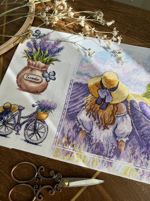 Cross Stitch Kit Provence Motif, Aida Fabric, Cotton Threads, Needle and Clear Pattern, Multicolor Wall Decor, Andriana