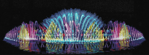 Andriana Cross Stitch Kit, Singing Fountain Design, Canvas, Colored Threads, Needle, Chart and Instructions, Beginner Friendly, Framing Decor