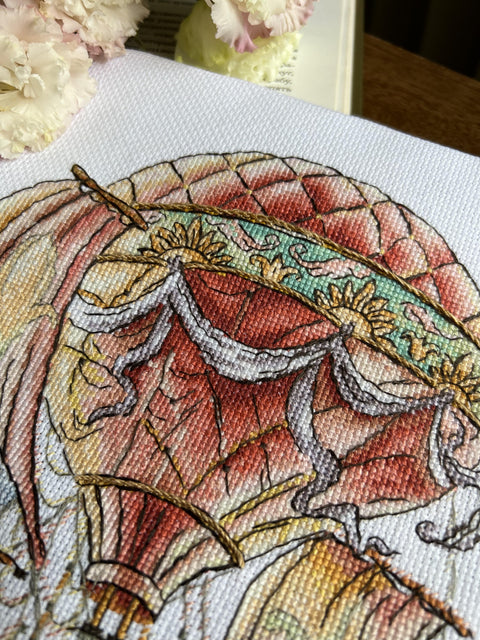Whale Cross Stitch Kit, Counted Embroidery Pattern with Aida Canvas, Cotton Threads, Needle and Color Symbol Chart by Andriana