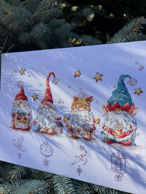 Christmas Gnome Cross Stitch Kit with Aida Fabric, Cotton Threads, Needle and Pattern by Andriana