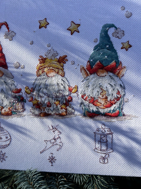 Christmas Gnome Cross Stitch Kit with Aida Fabric, Cotton Threads, Needle and Pattern by Andriana