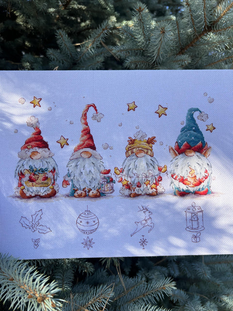 Christmas Gnome Cross Stitch Kit with Aida Fabric, Cotton Threads, Needle and Pattern by Andriana
