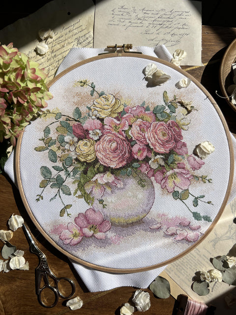 Cross Stitch Kit Summer Symphony – Summer Floral Nature Design, Beginner-Friendly Craft, Andriana