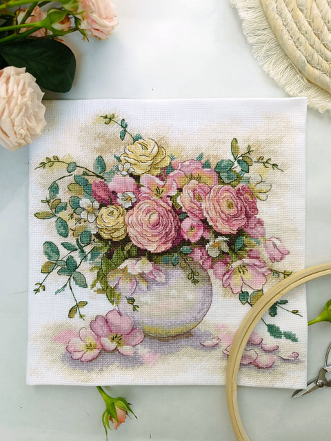 Cross Stitch Kit Summer Symphony – Summer Floral Nature Design, Beginner-Friendly Craft, Andriana