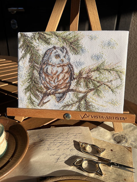 Cross Stitch Embroidery Kit with Owl Design, Beginner-Friendly, 20 × 15 cm, Colorful Aida Fabric, Andriana