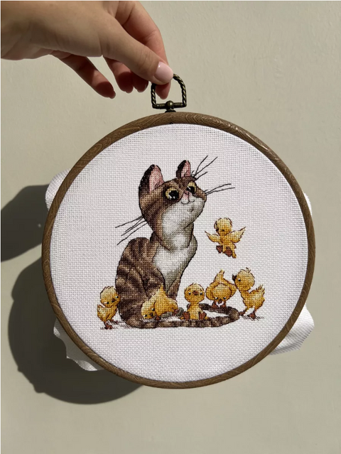 Cross Stitch Kit with Cat Design, Pattern, Needle, Fabric and Colorfast Threads by Andriana, Multicolor Embroidery Craft Set