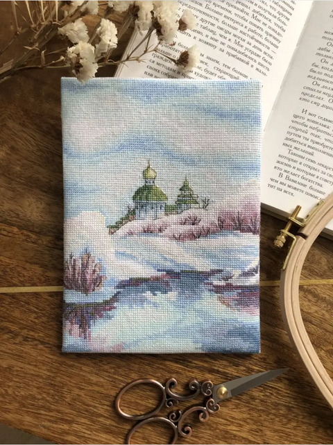 April Spring Cross Stitch Embroidery Kit with Pastel Colors, Cotton Threads, Canvas, Needle, Chart and Instructions by Andriana