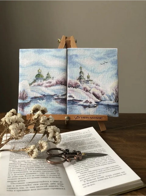 April Spring Cross Stitch Embroidery Kit with Pastel Colors, Cotton Threads, Canvas, Needle, Chart and Instructions by Andriana