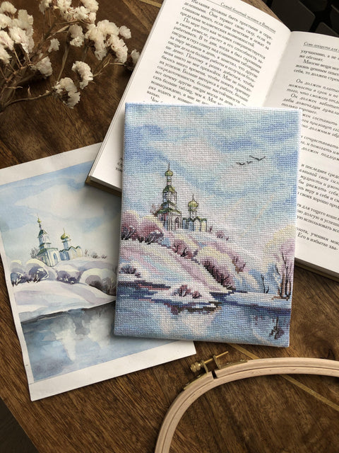 April Spring Cross Stitch Embroidery Kit with Pastel Colors, Cotton Threads, Canvas, Needle, Chart and Instructions by Andriana