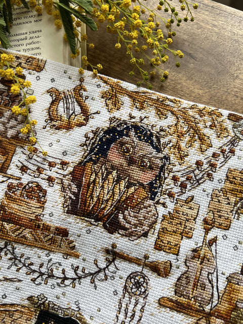 Mystical Owl Counted Cross Stitch Kit, Complete Embroidery Set by Andriana, Beginner-Friendly Craft Project for Home Decor