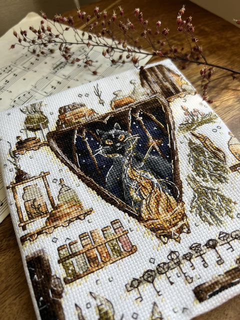Cross Stitch Kit Magical Cat Embroidery Set with Clear Color Chart and Instructions by Andriana, Beginner-Friendly Craft Hobby Kit