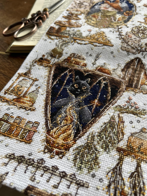 Cross Stitch Kit Magical Cat Embroidery Set with Clear Color Chart and Instructions by Andriana, Beginner-Friendly Craft Hobby Kit