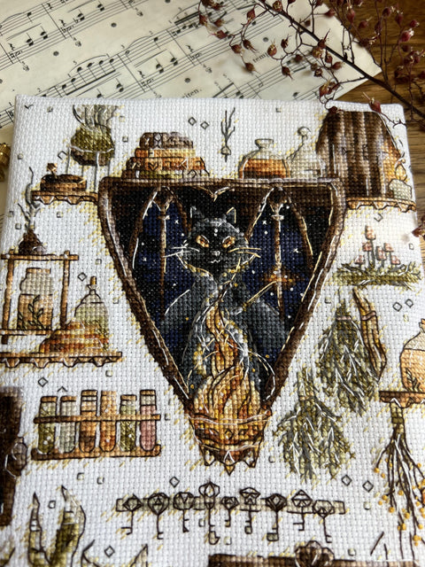 Cross Stitch Kit Magical Cat Embroidery Set with Clear Color Chart and Instructions by Andriana, Beginner-Friendly Craft Hobby Kit