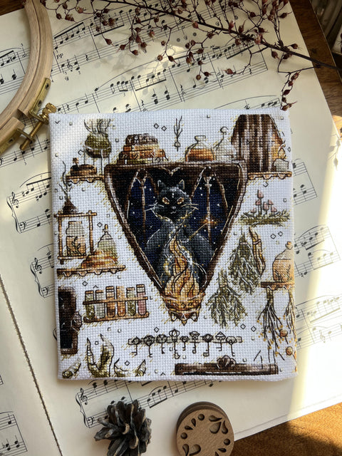 Cross Stitch Kit Magical Cat Embroidery Set with Clear Color Chart and Instructions by Andriana, Beginner-Friendly Craft Hobby Kit