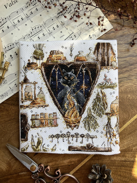 Cross Stitch Kit Magical Cat Embroidery Set with Clear Color Chart and Instructions by Andriana, Beginner-Friendly Craft Hobby Kit