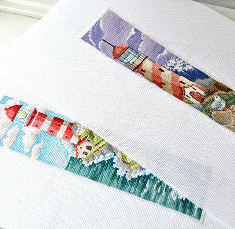 Counted Cross Stitch Bookmark Kit, Lighthouse Design, Aida 16 Fabric, 26 Cotton Thread Colors, Andriana, 5.5 x 22 cm