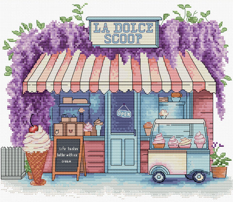 Luca-S Ice Cream Scoop Cross Stitch Kit on Aida Canvas, 24x20 cm