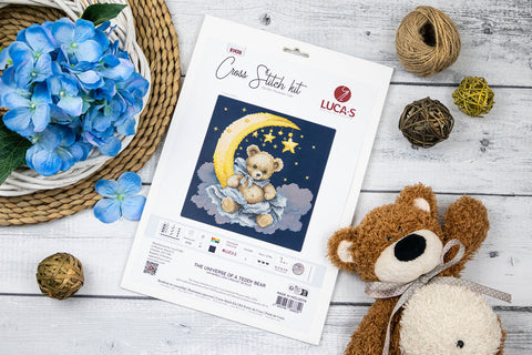 Luca-S Teddy Bear Universe Cross Stitch Kit 16x16cm, Aida 16, 31 Colors