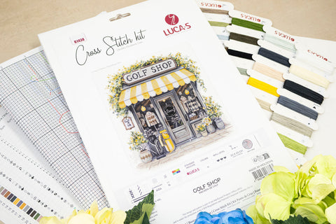Luca-S Golf Shop Cross Stitch Kit, 24x25 cm, Zweigart Aida 16, 41 Colors
