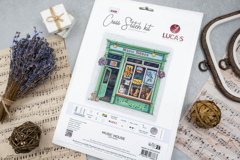 Luca-S Music House Counted Cross Stitch Kit 25x24cm Zweigart Aida 16, 49 Colors
