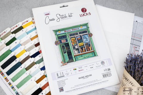 Luca-S Music House Counted Cross Stitch Kit 25x24cm Zweigart Aida 16, 49 Colors