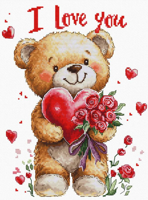 Luca-S Love Bouquet Counted Cross Stitch Kit 17x23cm Aida 16 Zweigart 38 Colors